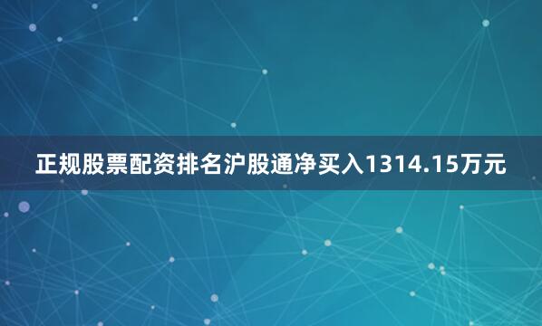正规股票配资排名沪股通净买入1314.15万元